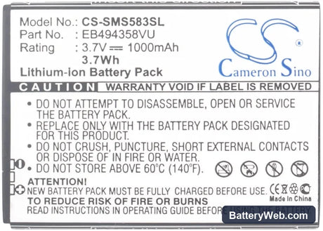Samsung GT-S5830 Replacement Battery, 3.7V, 1000mAh, Li-ion 5