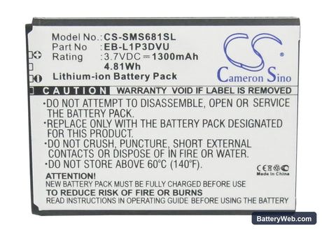 Samsung GT-S6810 Replacement Battery, 3.7V, 1300mAh, Li-ion 5