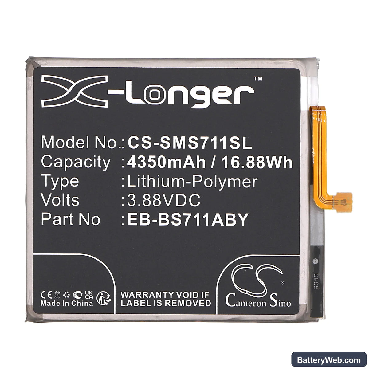 Samsung SM-S711B Replacement Battery, 3.88V, 4350mAh, Li-Polymer 3