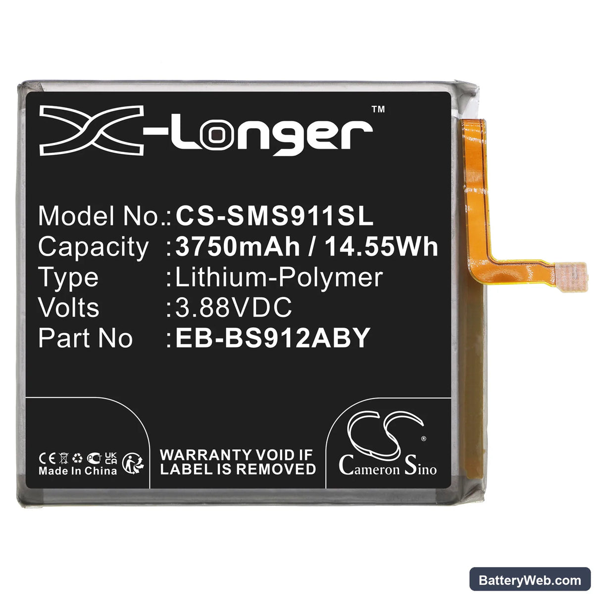 Samsung Galaxy S23 Replacement Battery, 3.88V, 3750mAh, Li-Polymer 3
