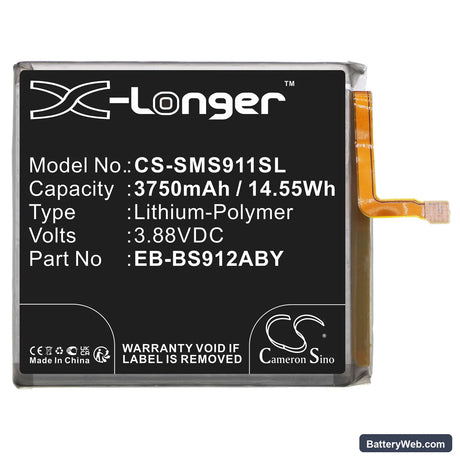 Samsung Galaxy S23 Replacement Battery, 3.88V, 3750mAh, Li-Polymer 3