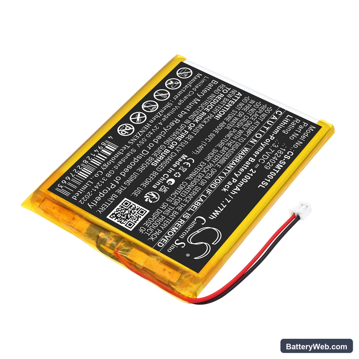 Somfy 1824029 Replacement Battery, 3.7V, 2100mAh, Li-Polymer 2