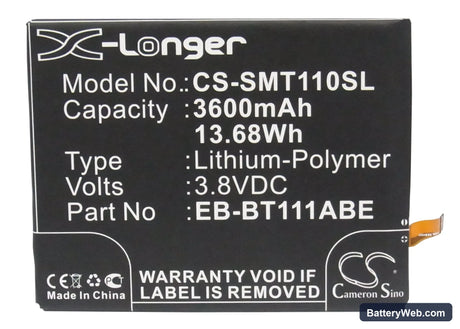 Samsung SM-T110 Replacement Battery, 3.8V, 3600mAh, Li-Polymer 5