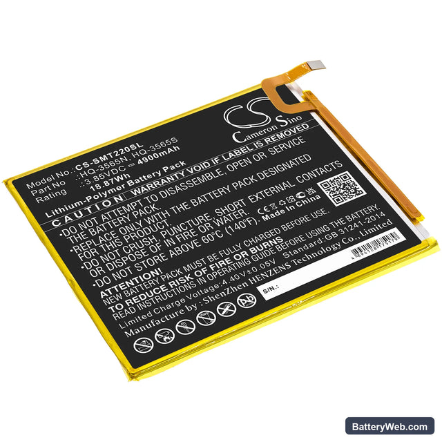 Samsung Galaxy Tab A7 Lite Replacement Battery, 3.85V, 4900mAh, Li-Polymer 1