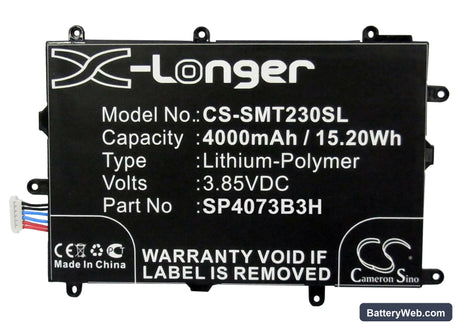Samsung SM-230 Replacement Battery, 3.85V, 4000mAh, Li-Polymer 5