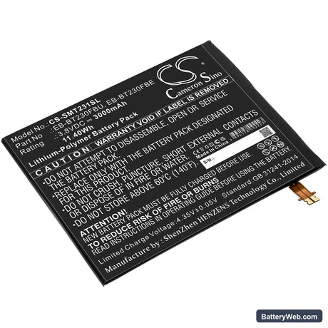 Samsung SM-T230NU Replacement Battery, 3.8V, 3000mAh, Li-Polymer 1