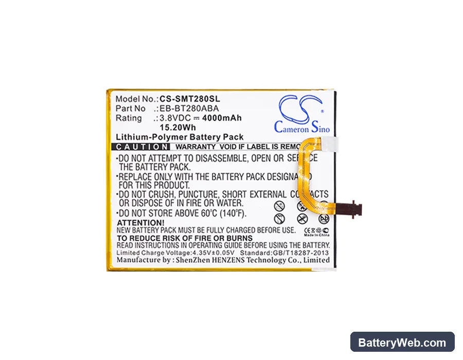 Samsung Galaxy Tab E 7.0 2016 4G LTE Replacement Battery, 3.8V, 4000mAh, Li-Polymer 5