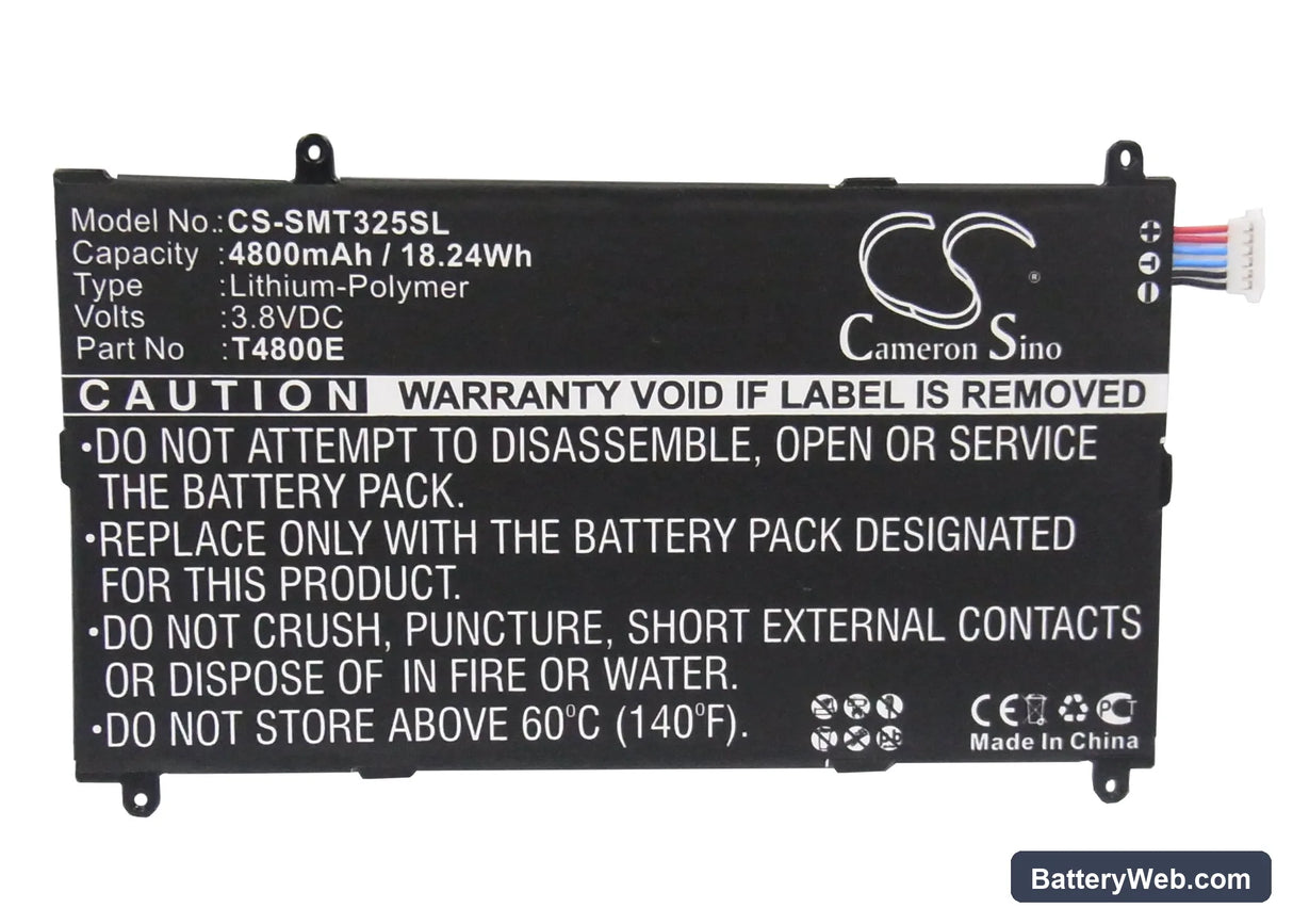 Samsung SM-T325 Replacement Battery, 3.8V, 4800mAh, Li-Polymer 5