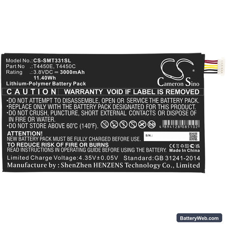 Samsung Galaxy Tab 4 Replacement Battery, 3.8V, 3000mAh, Li-Polymer 3