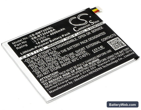 Samsung SM-T355 Replacement Battery, 3.7V, 4000mAh, Li-Polymer 1