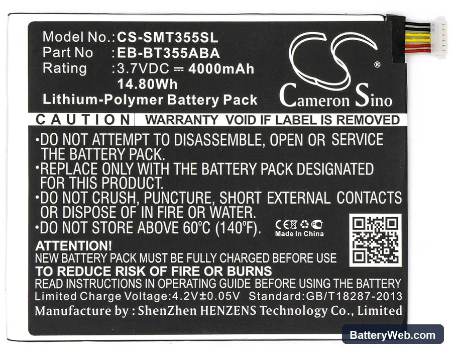 Samsung SM-T355 Replacement Battery, 3.7V, 4000mAh, Li-Polymer 5