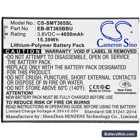 Samsung SM-T360 Replacement Battery, 3.8V, 4050mAh, Li-Polymer 3