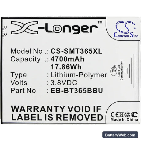 Samsung SM-T360 Replacement Battery, 3.8V, 4700mAh, Li-Polymer 3