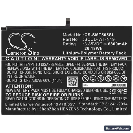 Samsung Galaxy Tab A7 10.4 2020 Replacement Battery, 3.85V, 6800mAh, Li-Polymer 3