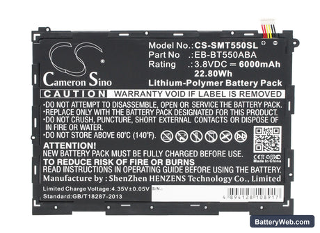 Samsung Galaxy Tab A 9.7 Replacement Battery, 3.8V, 6000mAh, Li-Polymer 5