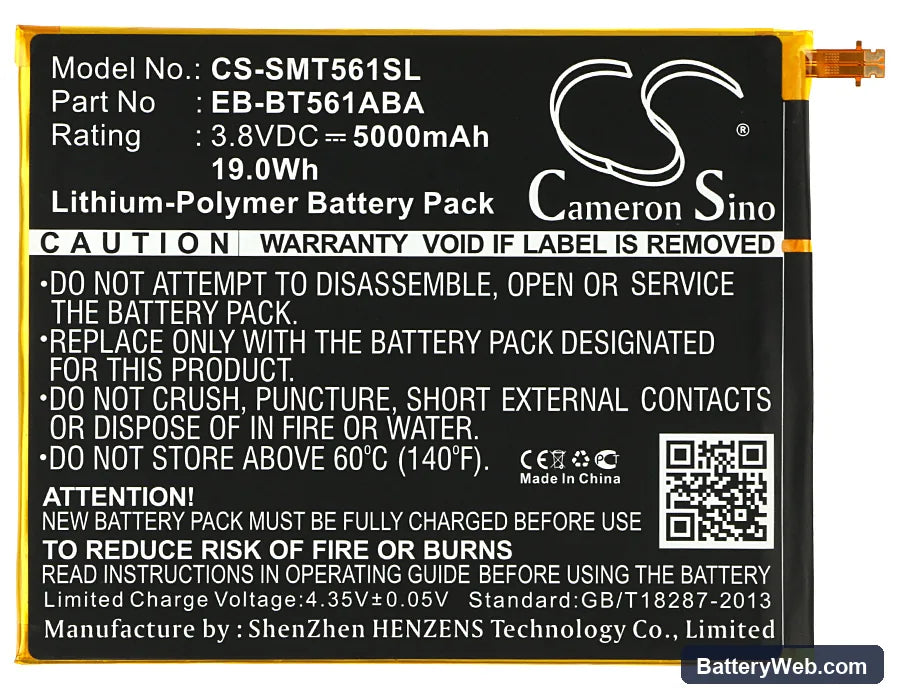 Samsung SM-T560 Replacement Battery, 3.8V, 5000mAh, Li-Polymer 5