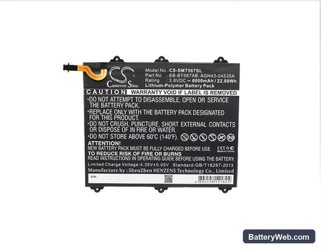Samsung SM-T567 Replacement Battery, 3.8V, 6000mAh, Li-Polymer 5