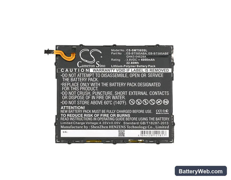 Samsung SM-T580 Replacement Battery, 3.8V, 6000mAh, Li-Polymer 3