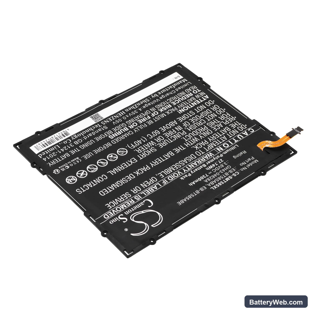 Samsung SM-T580 Replacement Battery, 3.8V, 7300mAh, Li-Polymer 2