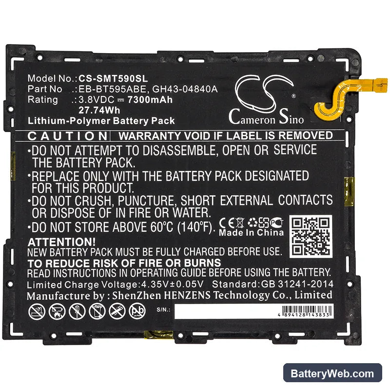 Samsung SM-T590 Replacement Battery, 3.8V, 7300mAh, Li-Polymer 3