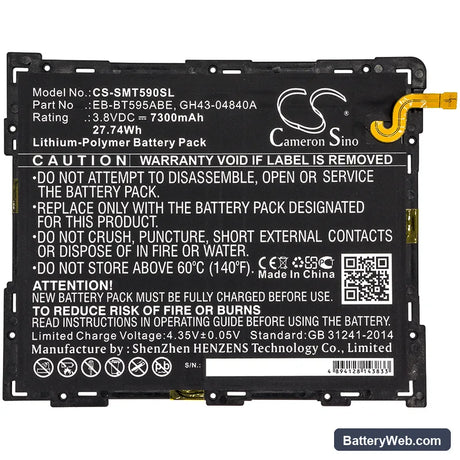 Samsung SM-T590 Replacement Battery, 3.8V, 7300mAh, Li-Polymer 3