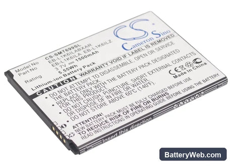 Samsung SGH-T699 Replacement Battery, 3.7V, 1500mAh, Li-ion 1
