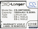 Samsung SGH-T699 Replacement Battery, 3.7V, 1800mAh, Li-ion 5