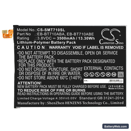 Samsung SM-T710 Replacement Battery, 3.8V, 3500mAh, Li-Polymer 3