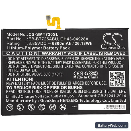 Samsung Galaxy Tab S5e Replacement Battery, 3.85V, 6800mAh, Li-Polymer 3