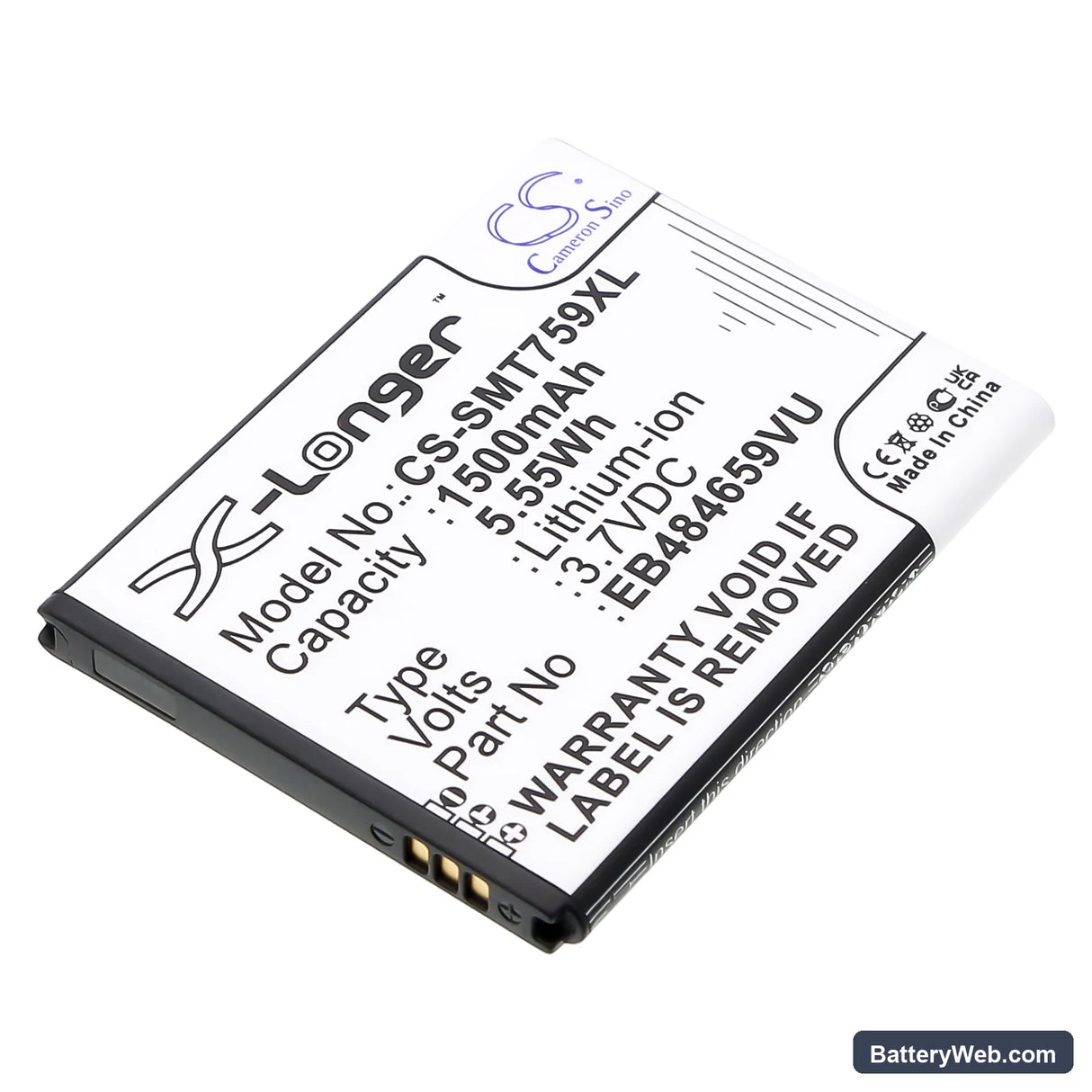 Samsung SGH-T759 Replacement Battery, 3.7V, 1500mAh, Li-ion 1