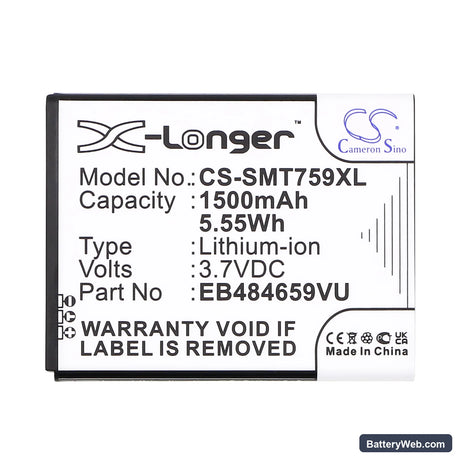 Samsung SGH-T759 Replacement Battery, 3.7V, 1500mAh, Li-ion 3