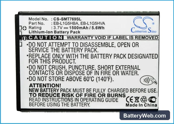 Samsung SGH-T769 Replacement Battery, 3.7V, 1500mAh, Li-ion 5