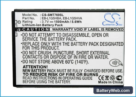 Samsung SGH-T769 Replacement Battery, 3.7V, 1500mAh, Li-ion 5