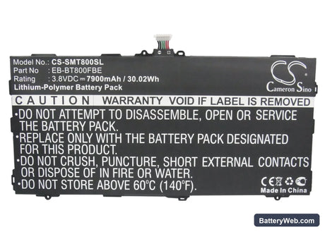 Samsung SM-T800 Replacement Battery, 3.8V, 7900mAh, Li-Polymer 5