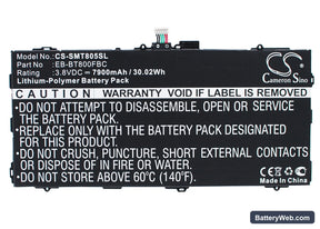 Samsung Galaxy Tab S 10.5 Replacement Battery, 3.8V, 7900mAh, Li-Polymer 1