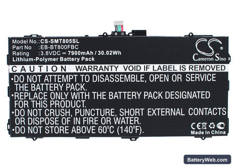 Samsung Galaxy Tab S 10.5 Replacement Battery, 3.8V, 7900mAh, Li-Polymer 1
