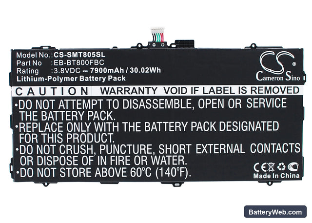 Samsung Galaxy Tab S 10.5 Replacement Battery, 3.8V, 7900mAh, Li-Polymer 1
