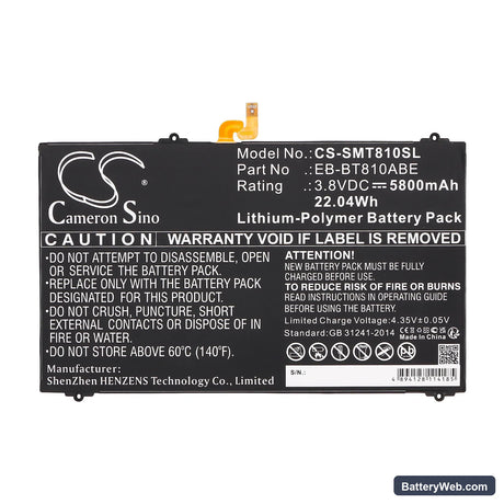 Samsung SM-T810 Galaxy Tab S2 9.7 WiFi Replacement Battery, 3.8V, 5800mAh, Li-Polymer 3