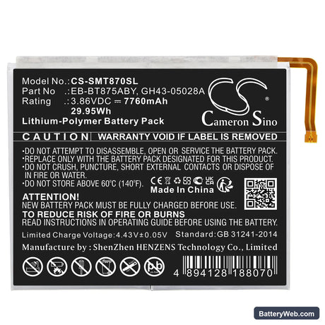Samsung SM-T870 Replacement Battery, 3.86V, 7760mAh, Li-Polymer 3