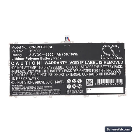 Samsung SM-T900 Replacement Battery, 3.8V, 9500mAh, Li-Polymer 3