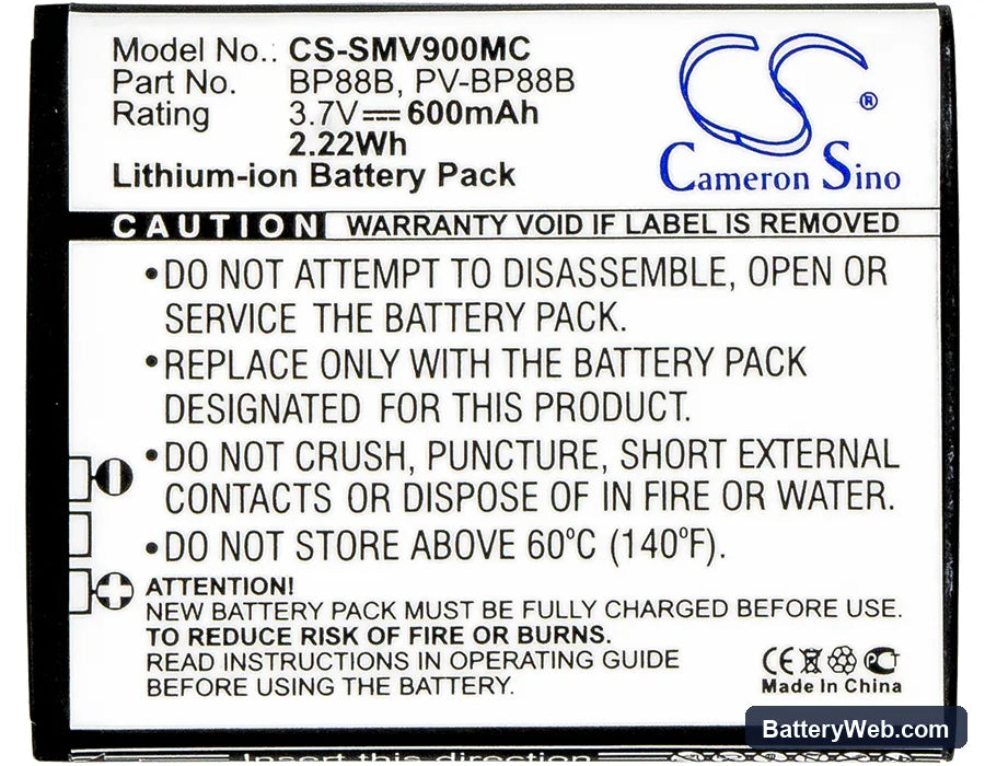 Samsung MV900 Replacement Battery, 3.7V, 600mAh, Li-ion 5