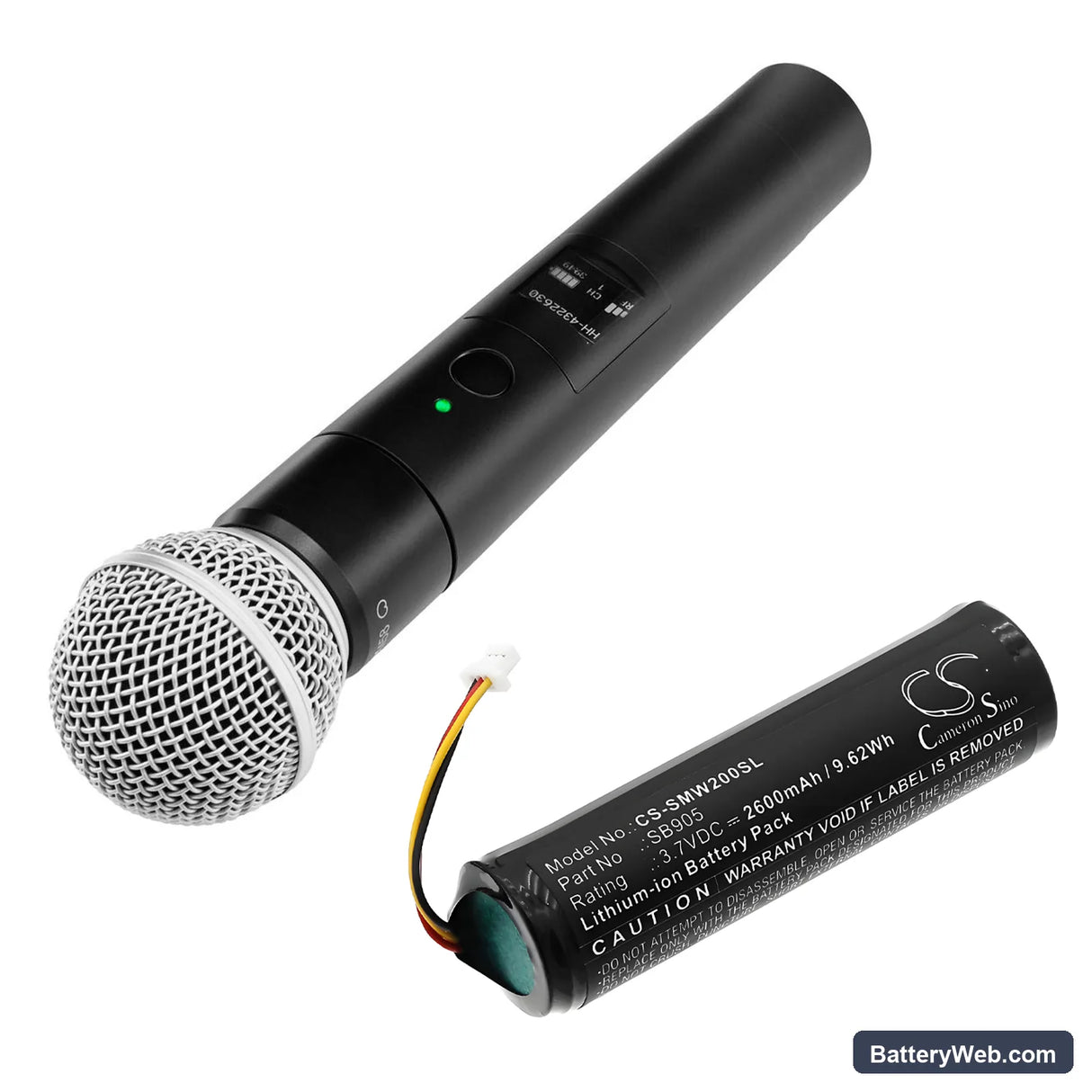 Shure MXW Handheld Transmitter Replacement Battery, 3.7V, 2600mAh, Li-ion 6