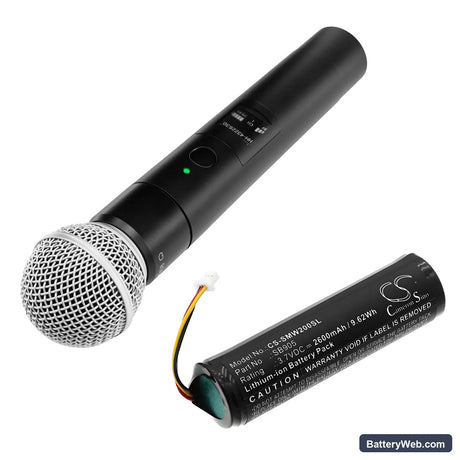 Shure MXW Handheld Transmitter Replacement Battery, 3.7V, 2600mAh, Li-ion 6