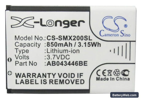 Samsung SGH-C400 Replacement Battery, 3.7V, 850mAh, Li-ion 4