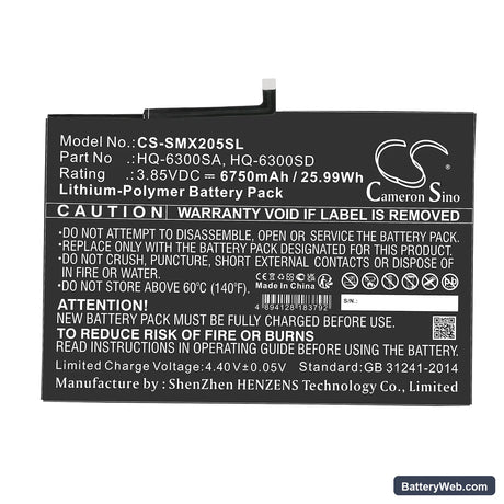 Samsung Tab A8 10.5 Replacement Battery, 3.85V, 6750mAh, Li-Polymer 3