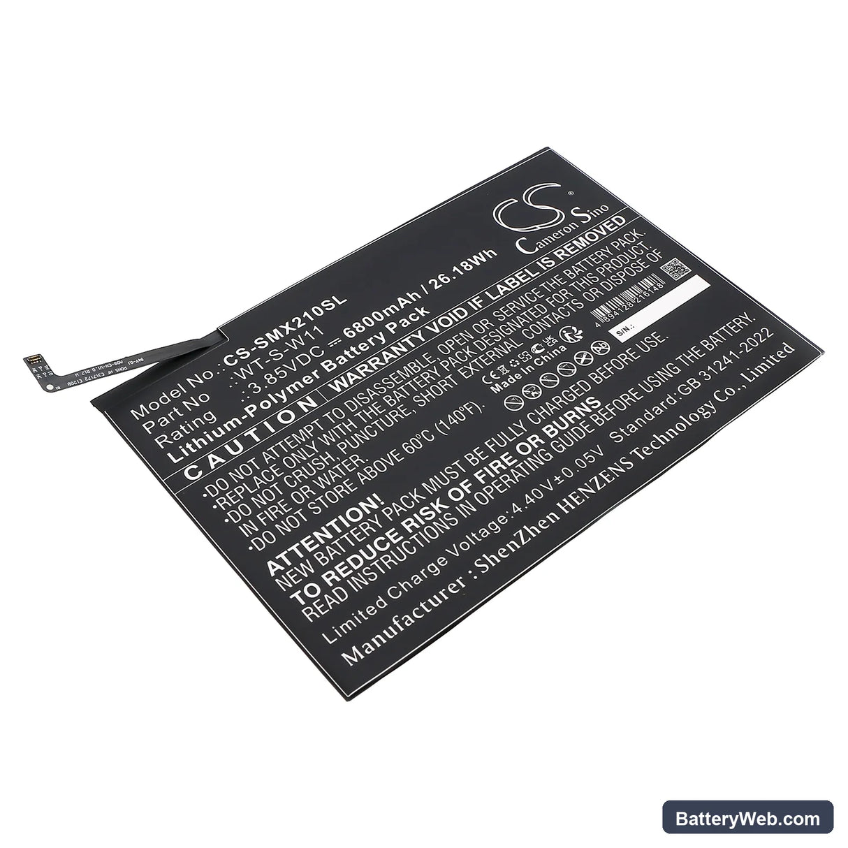 Samsung Galaxy Tab A9+ 5G 11 Replacement Battery, 3.85V, 6800mAh, Li-Polymer 1