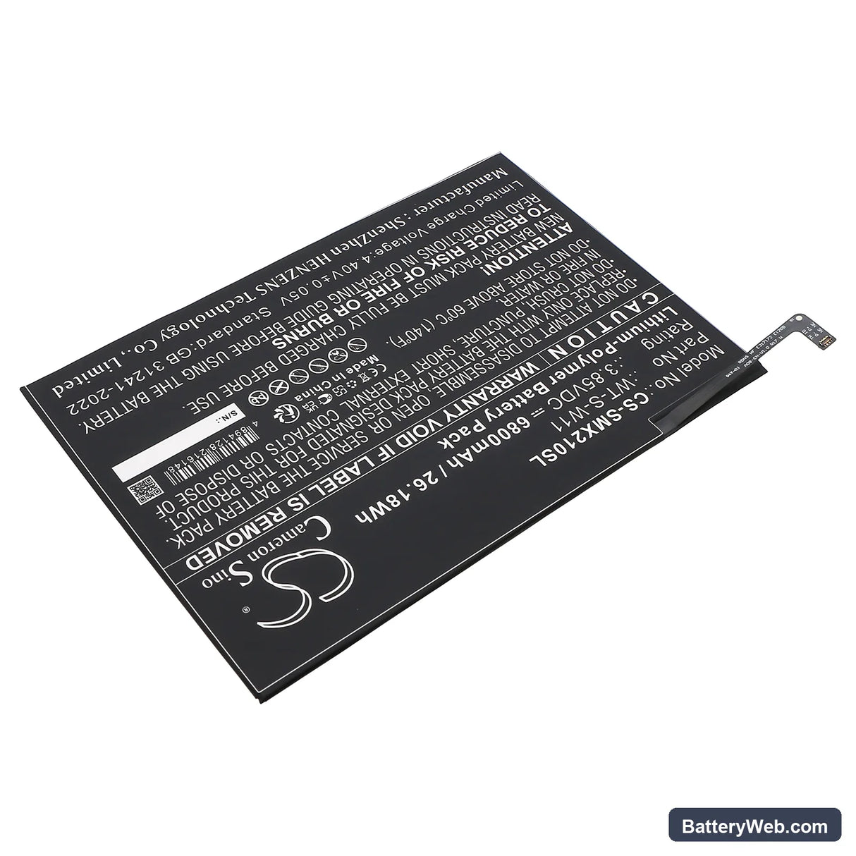 Samsung Galaxy Tab A9+ 5G 11 Replacement Battery, 3.85V, 6800mAh, Li-Polymer 2
