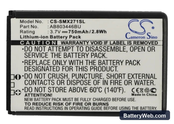Samsung GT-B2710 Replacement Battery, 3.7V, 750mAh, Li-ion 5