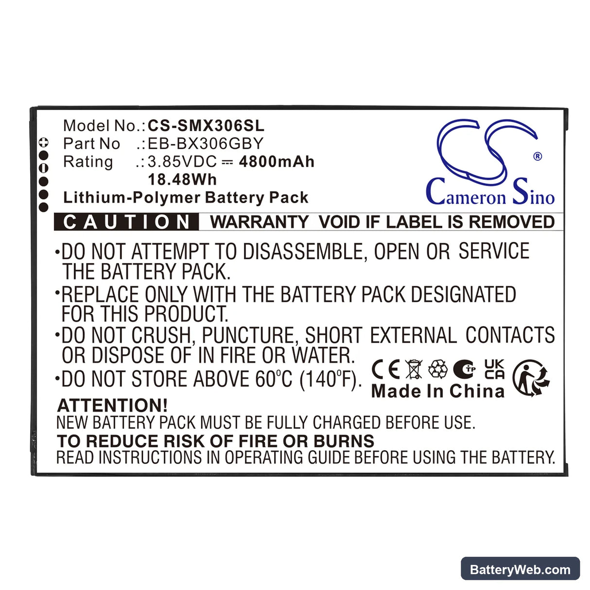 Samsung Galaxy Tab Active 5 (WiFi) Replacement Battery, 3.85V, 4800mAh, Li-Polymer 3