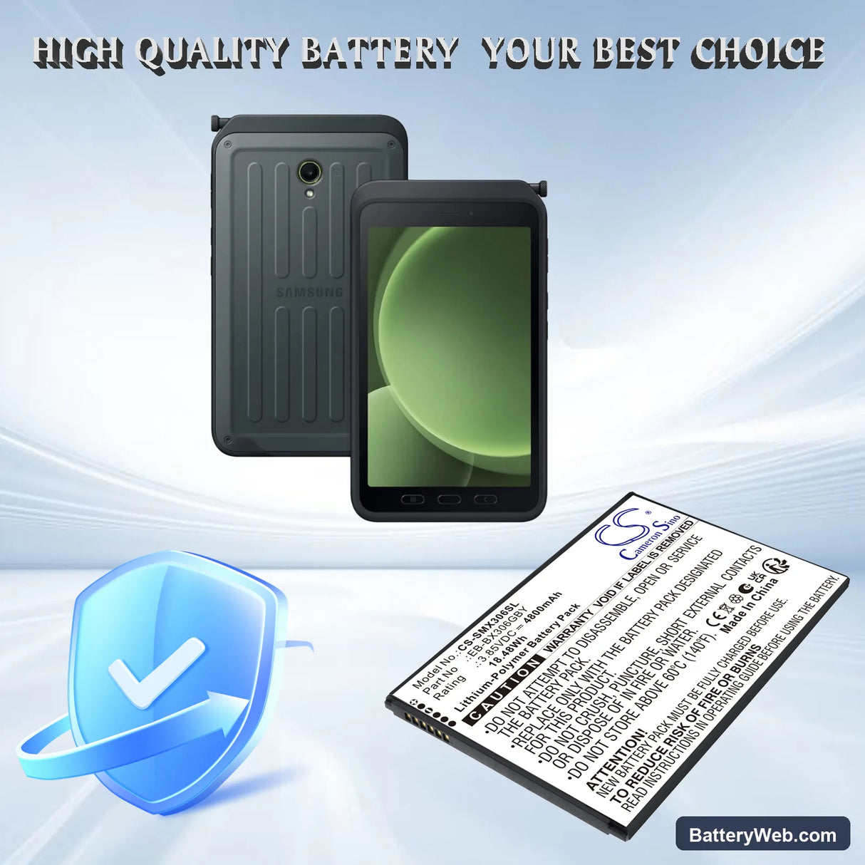 Samsung Galaxy Tab Active 5 (WiFi) Replacement Battery, 3.85V, 4800mAh, Li-Polymer 4